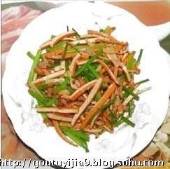 韭菜苔.豆腐干炒肉丝的做法步骤4