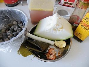 海米冬瓜蛤喇汤的做法步骤1