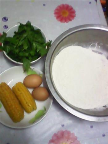 芹菜叶玉米粒煎饼的做法步骤1