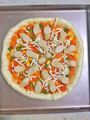 青椒鸡肉肠披萨的做法图解8