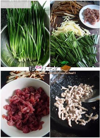 鲜美时令小炒-鲜笋豆干肉丝炒春韭的做法步骤1