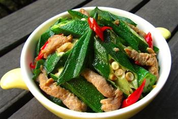 “植物伟哥”的营养保健菜-肉丝炒黄秋葵的做法步骤8