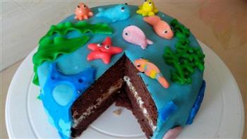 海底世界翻糖巧克力蛋糕的做法图解4