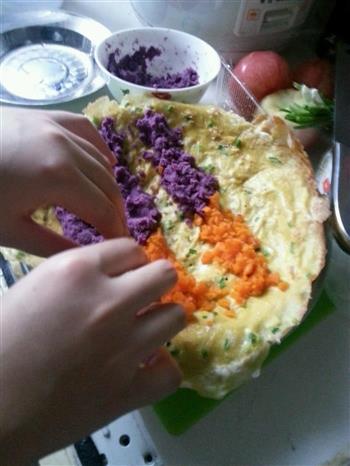 紫薯&胡萝卜泡菜鸡蛋卷的做法步骤5
