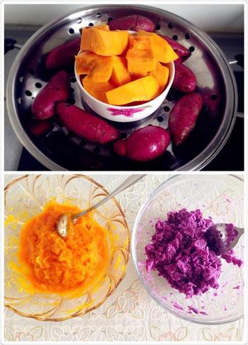 紫薯南瓜蒸玫瑰的做法图解2