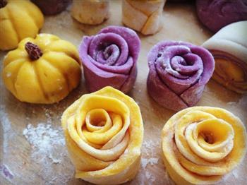 紫薯南瓜蒸玫瑰的做法图解4
