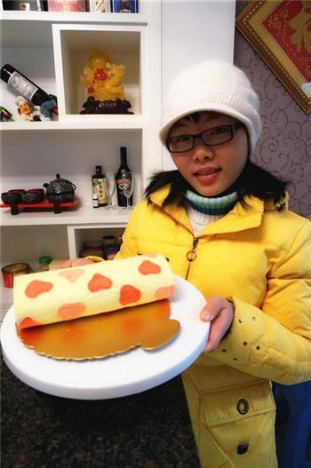 粉红爱心彩绘蛋糕卷—冬季暖身的做法步骤36