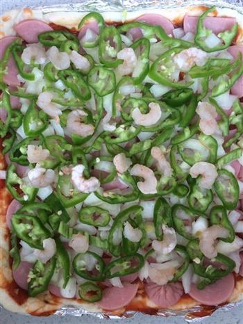 超简单火腿虾仁披萨-用烤箱自带烤盘的做法图解10