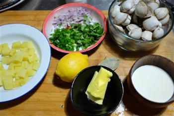 香煎鳕鱼配奶油蛤蜊浓汤的做法图解4