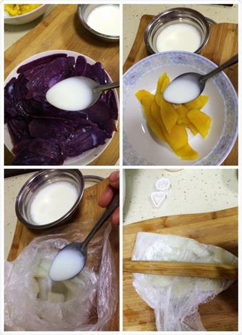 桂花蜜汁山药红薯紫薯糕的做法步骤3