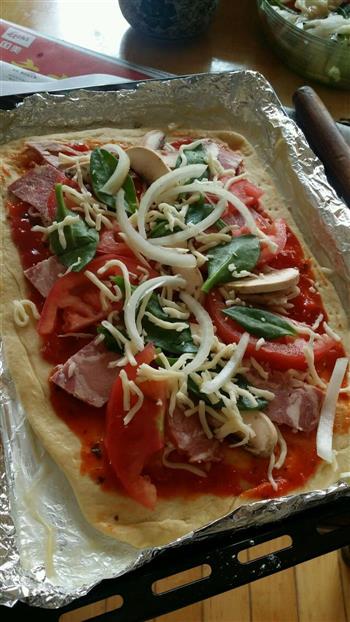 培根口菇番茄披萨的做法图解13