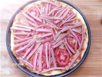 番茄鸡肉肠厚底披萨的做法步骤16