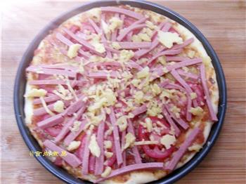 番茄鸡肉肠厚底披萨的做法图解17