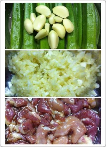 蒜蓉秋葵炒肉的做法步骤1