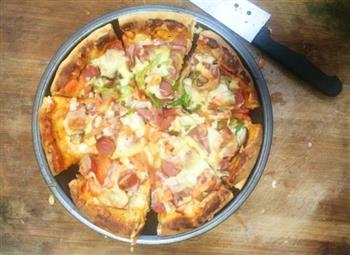 培根小火腿蔬果披萨的做法图解9