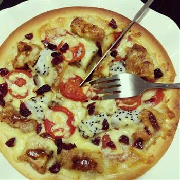 黑椒情人蔓越莓火龙果鸡肉披萨的做法图解4