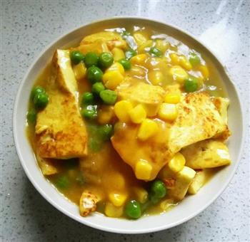 咖喱豆腐青豆玉米粒的做法步骤3