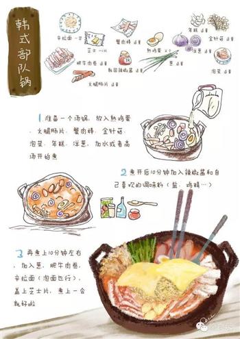手绘食谱韩式部队锅 宋仲基的泡面梗不仅仅是撩妹哦的做法步骤5