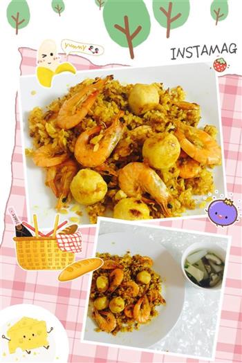 泰式咖喱大虾蛋炒饭的做法步骤5