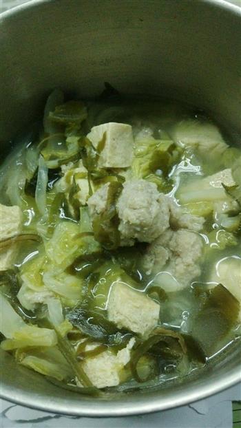 电热杯炖白菜海带冻豆腐猪肉丸的做法步骤5