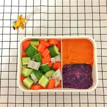减脂餐-南瓜紫薯蔬菜便当的做法步骤4