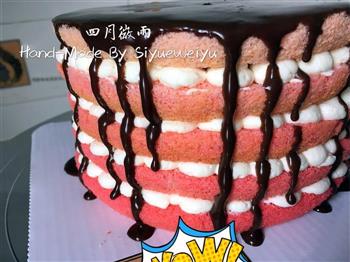 樱花色渐变巧克力淋面裸蛋糕的做法步骤26