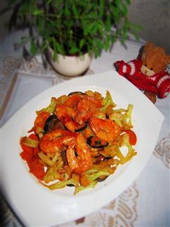 海虾炒有机花菜