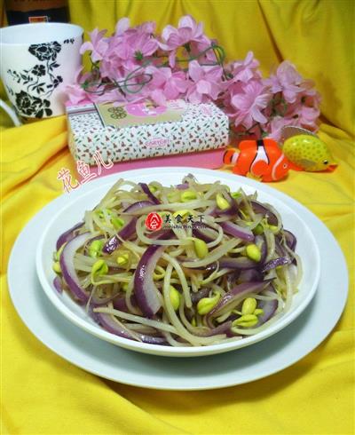 紫洋葱炒黄豆芽