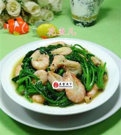 江白虾炒菠菜