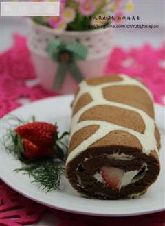 给蛋糕穿一件漂亮的“豹纹衣”-草莓豹纹奶油卷的热量