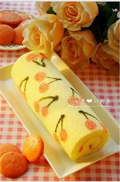 樱桃彩绘蛋糕卷