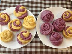 紫薯蛋黄薯玫瑰花馒头-牛奶燕麦版