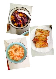 五香煎刀鱼+西红柿鸡蛋汤+南瓜紫薯米饭