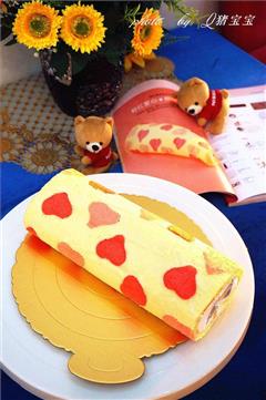 粉红爱心彩绘蛋糕卷—冬季暖身