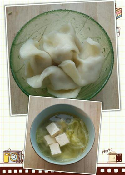 猪肉白菜饺子和豆腐汤