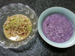 宝宝6月13日食谱-紫薯大米粥+丝瓜炒肉末