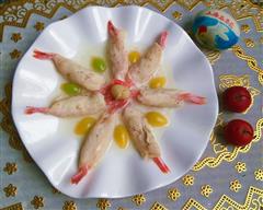清蒸甜虾鸡肉卷