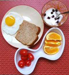 自制蓝莓酸奶+清晨水果+吐司煎蛋