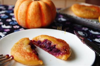 南瓜紫薯饼-金衣紫心，高颜值点心