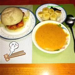 馒头鸡肉堡+胡萝卜人参果甜汤的热量